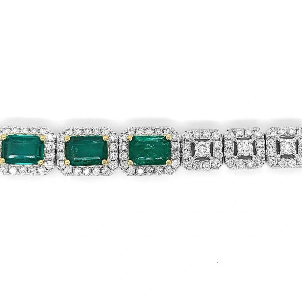 24.84 Carats Emerald and White Diamond White Gold Bracelet - Picture 3 of 6